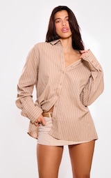 Beige Oversized Pinstripe Cuff Shirt