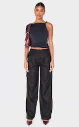 Black Tailored Soft Twill Belt Detail Wide Leg Trousers