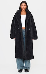 Black Plush Teddy Maxi Coat