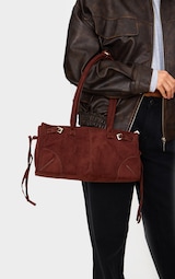 Chocolate Faux Suede Long Shoulder Bag