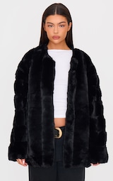  Black Faux Fur Bubble Vertical Coat