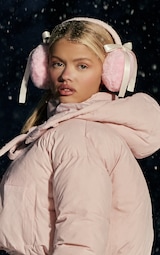 Pink Faux Fur Bow Detail Ear Muffs