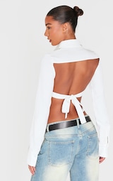 White Premium Woven Tie Backless Cropped Shirt