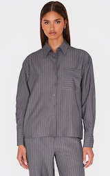 Grey Woven Pinstripe Detail Oversized Shirt