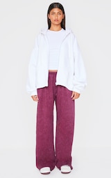 Burgundy Washed Thin Waistband Wide Leg Joggers