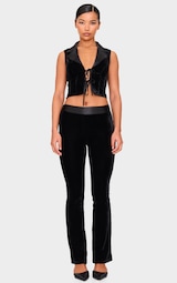 Black Velvet Satin Waistband Skinny Flare Trousers