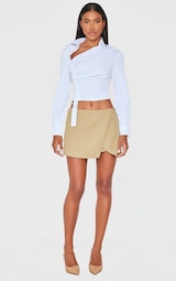 Light Khaki Tailored Woven Wrap Front Skort