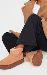 Brown Faux Suede Round Toe Thick Flat Sole Ankle Boots