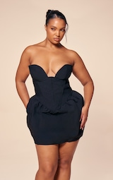 PLT Label Plus Black Bust Detail Corset Puffball Tailored Bodycon Dress