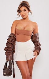 Brown Tailored Contrast Bust Crop Top