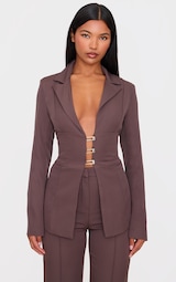 Chocolate Fitted Lace Up Back Blazer