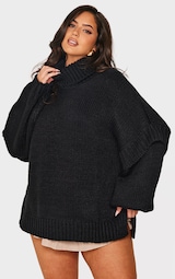 Plus Black Oversized Sleeve Detail Jumper Dress