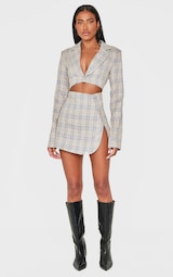 Stone Check Cut Out Long Sleeved Blazer Dress