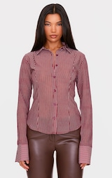 Burgundy Chiffon Fitted Striped Shirt