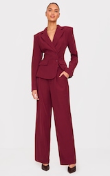 Burgundy Tailored Woven Straight Leg Trousers