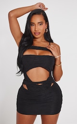 Shape Black Textured Strappy High Rise Bodysuit