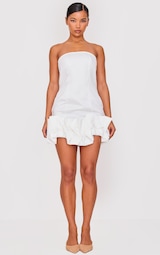 White Bow Puff Hem Bodycon Dress