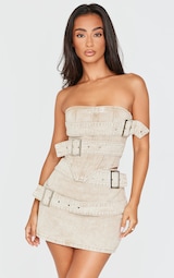 Petite Washed Stone Buckle Detail Denim Corset Top