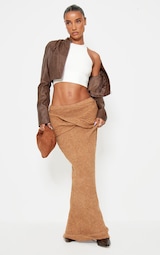 Mocha Soft Bobble Knit Foldover Maxi Skirt