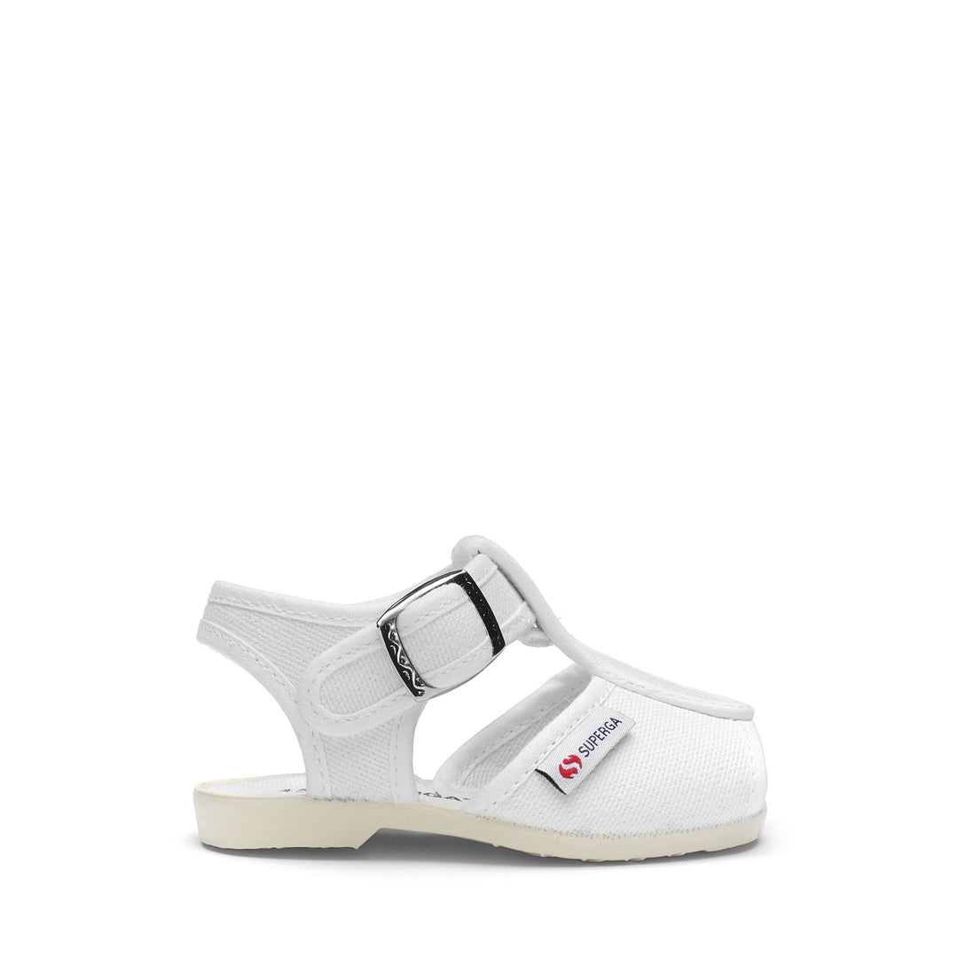 Weiße Sandalen für Kinder mit Obermaterial aus Baumwolle 01
