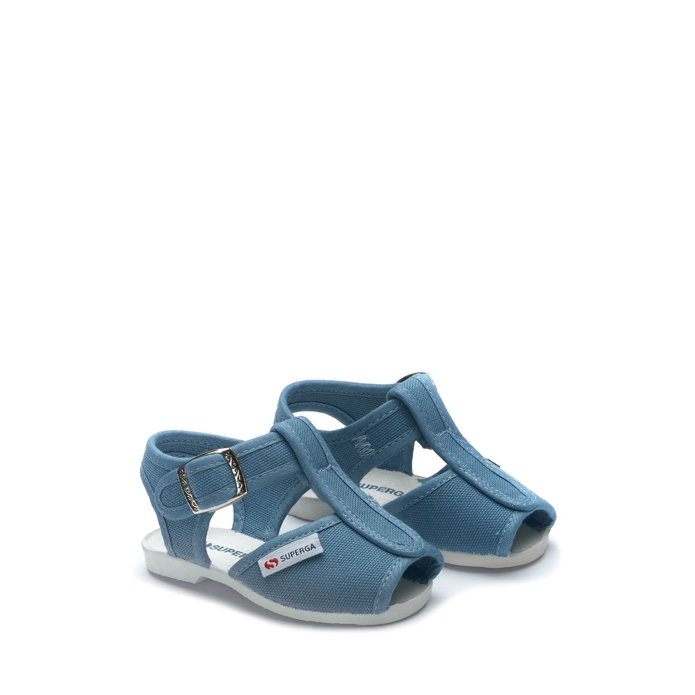 Blaue Kindersandalen mit Obermaterial aus Baumwolle 02