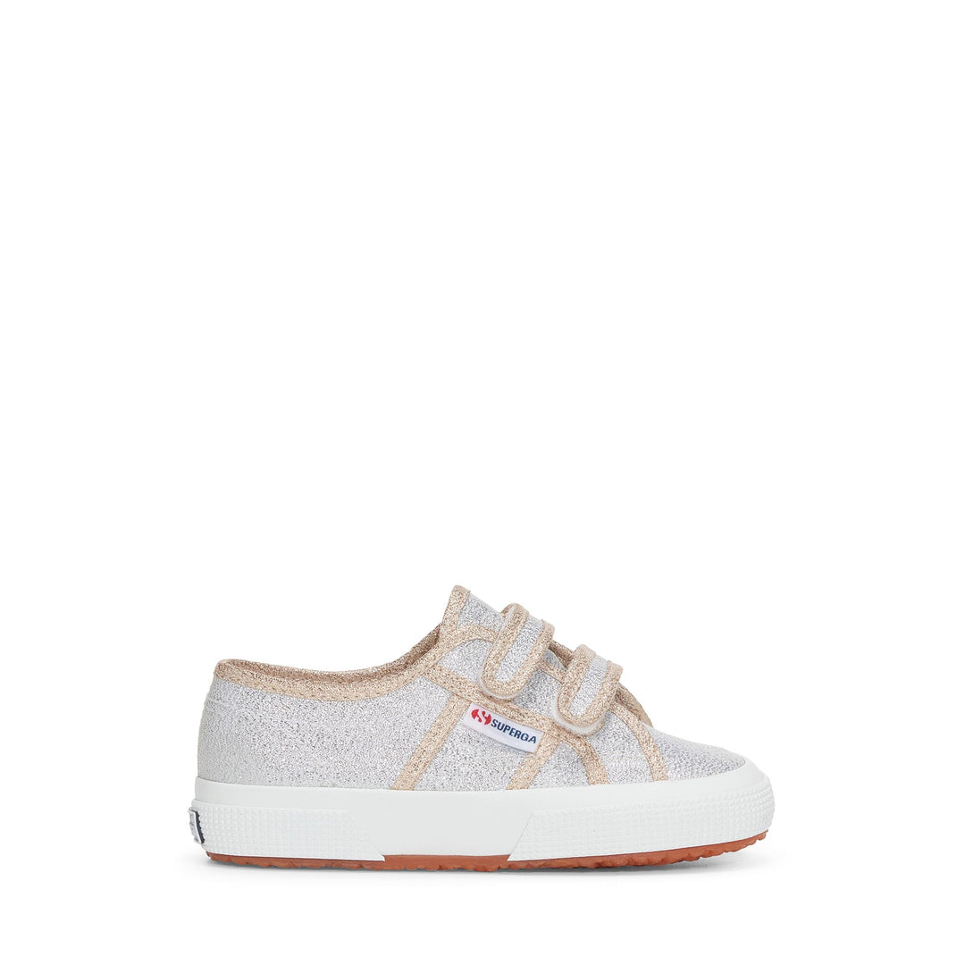 Klassische graue Mädchen-Sneaker mit Obermaterial aus Lamé 01