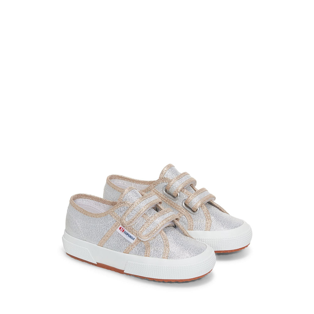 Klassische graue Mädchen-Sneaker mit Obermaterial aus Lamé 02