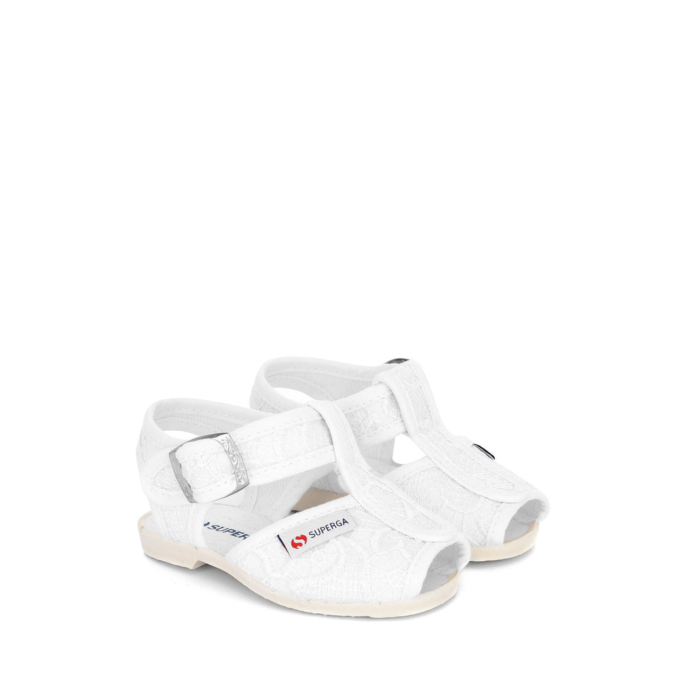 Weiße Sandalen für Mädchen mit Obermaterial aus Makramee-Spitze 02