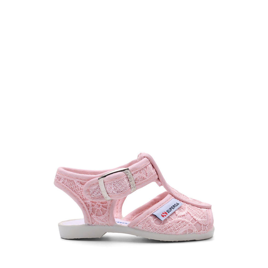 Rosa Sandalen für Mädchen mit Obermaterial aus Makramee-Spitze 01