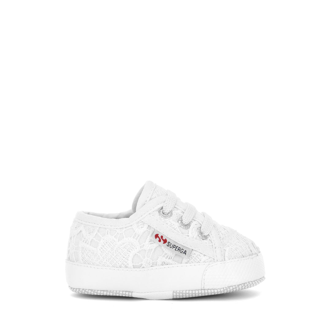 Niedrig geschnittene weiße Mädchen-Sneaker mit Obermaterial aus Makramee-Spitze 01