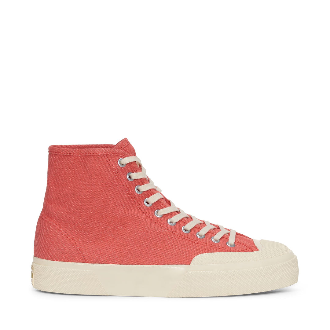 Rote Unisex-Sneaker mit hohem Schnitt und Obermaterial aus Denim 01