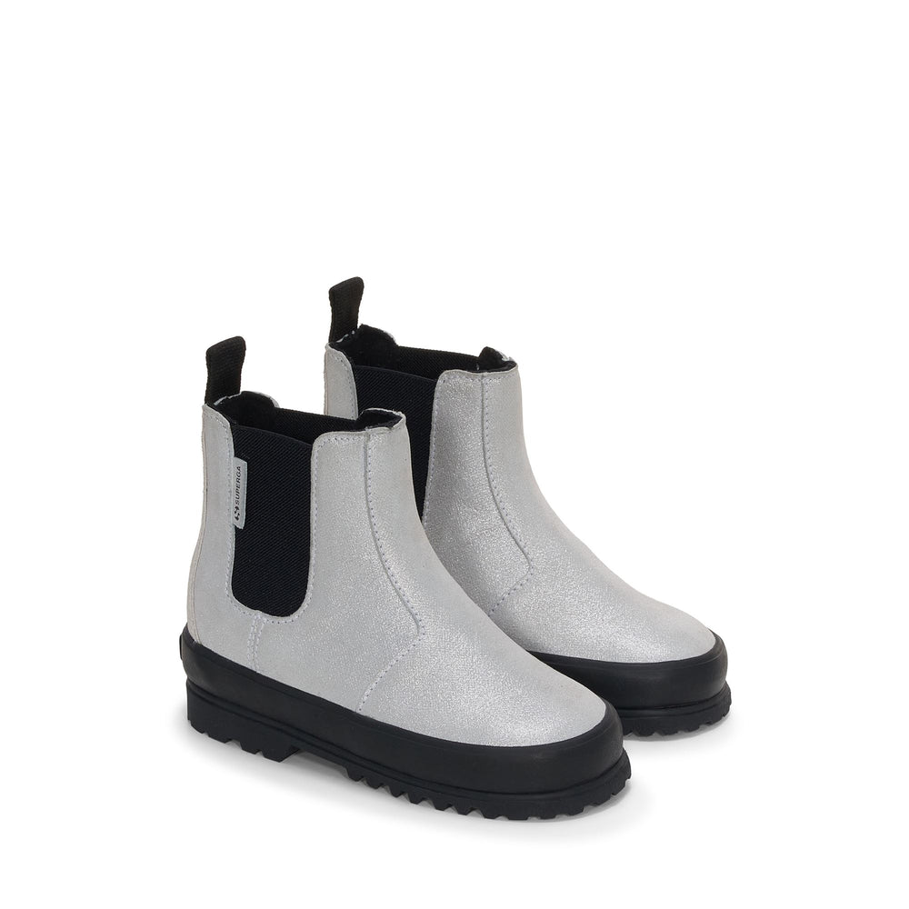 Silberne Stiefeletten für Mädchen mit Obermaterial aus glitzerndem Leder 02