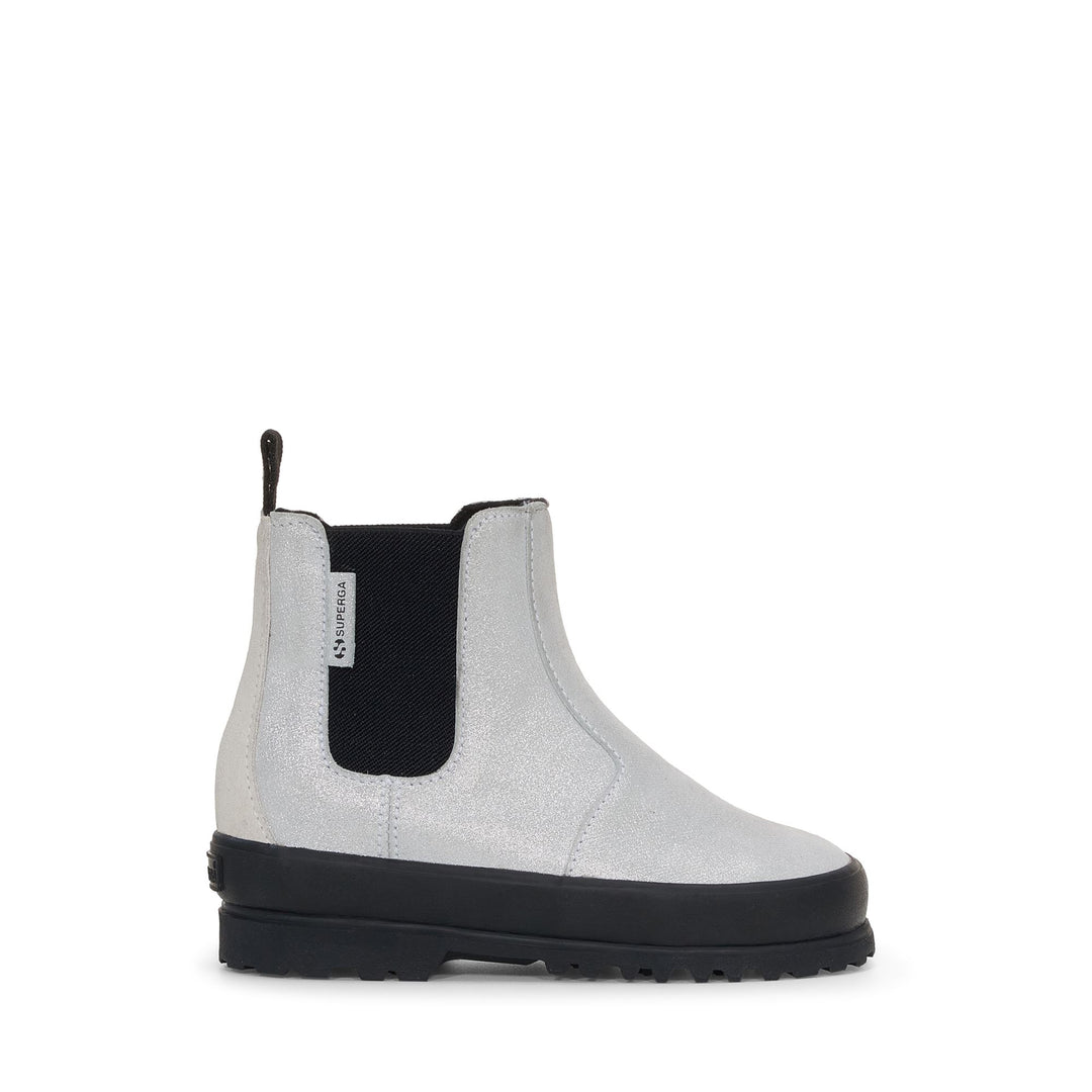 Silberne Stiefeletten für Mädchen mit Obermaterial aus glitzerndem Leder 01
