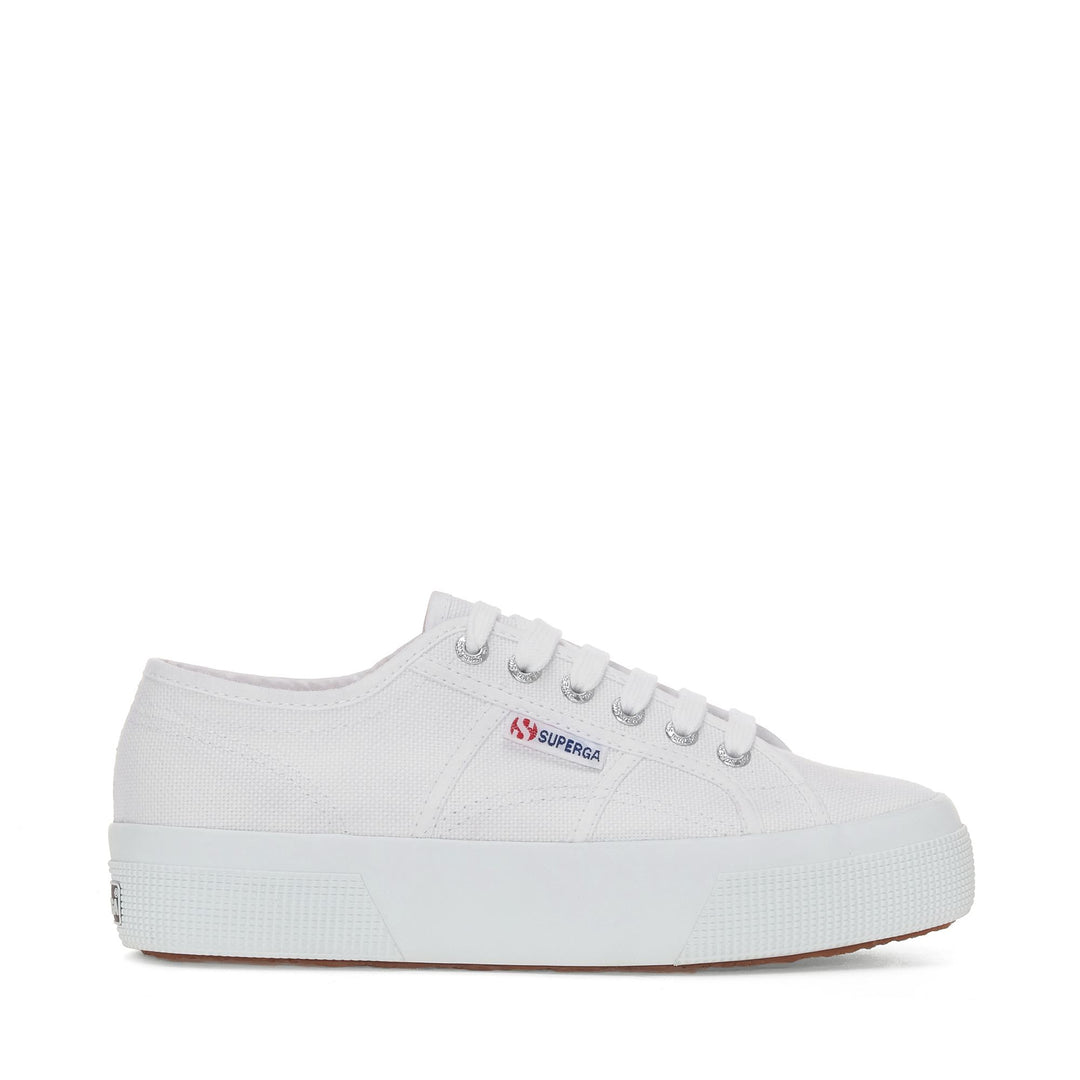 Sneakers unisex bianche con plateau e tomaia in cotone 01