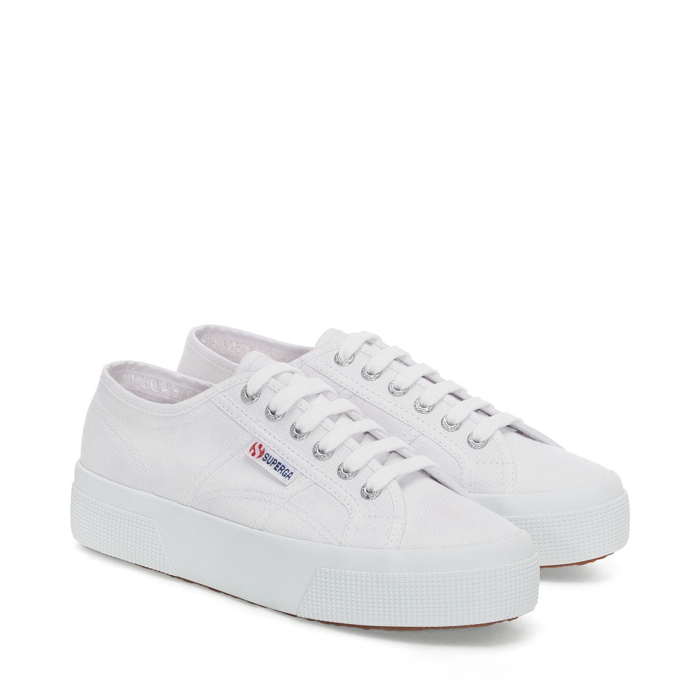Sneakers unisex bianche con plateau e tomaia in cotone 02