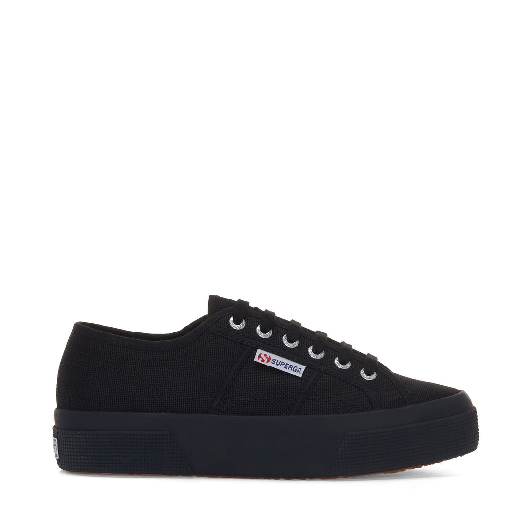 Sneakers unisex nere con plateau e tomaia in cotone 01