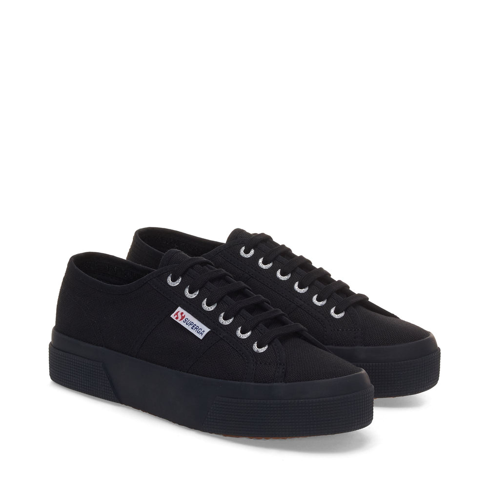 Sneakers unisex nere con plateau e tomaia in cotone 02