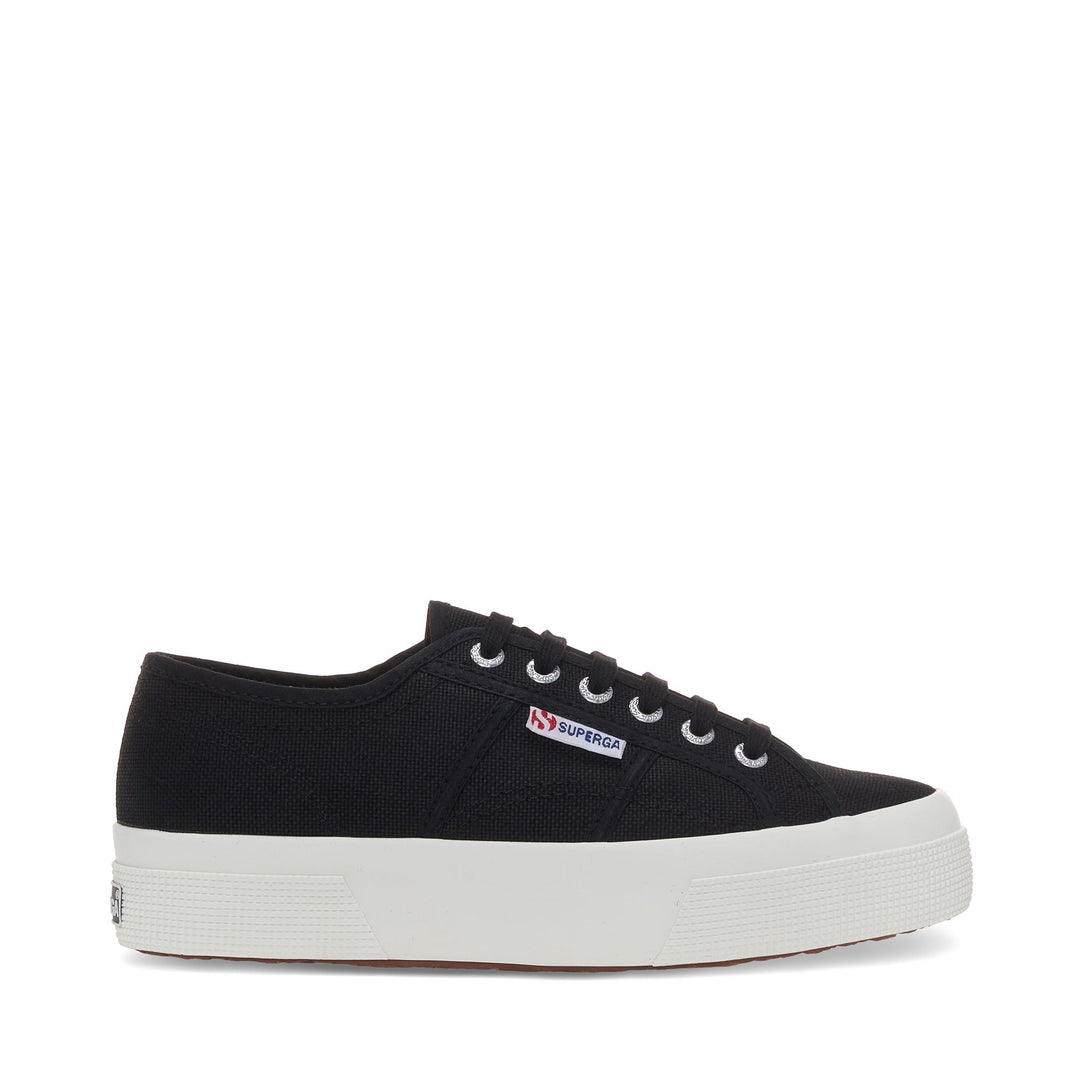 Schwarze Unisex-Plateau-Sneaker mit Obermaterial aus Baumwolle 01