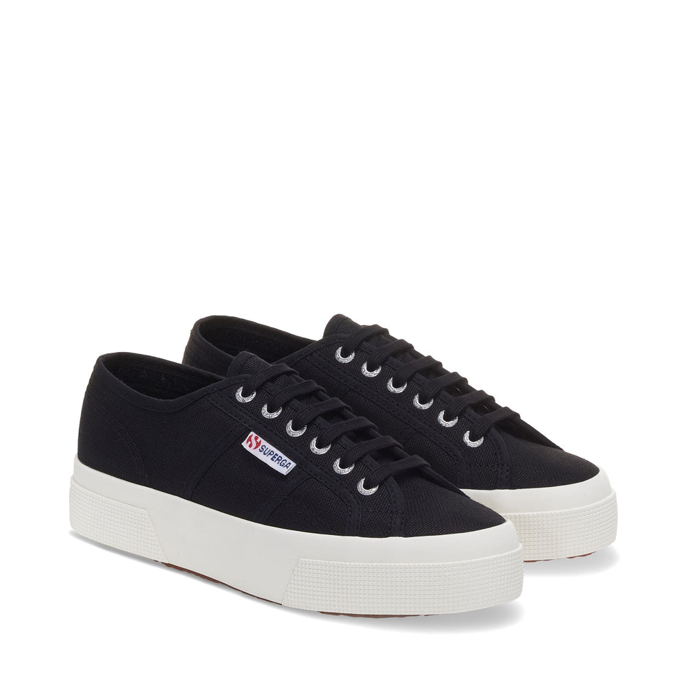 Schwarze Unisex-Plateau-Sneaker mit Obermaterial aus Baumwolle 02