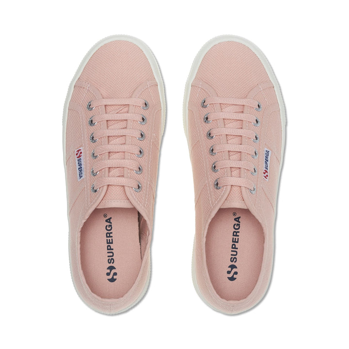 Sneakers unisex rosa con plateau e tomaia in cotone 4