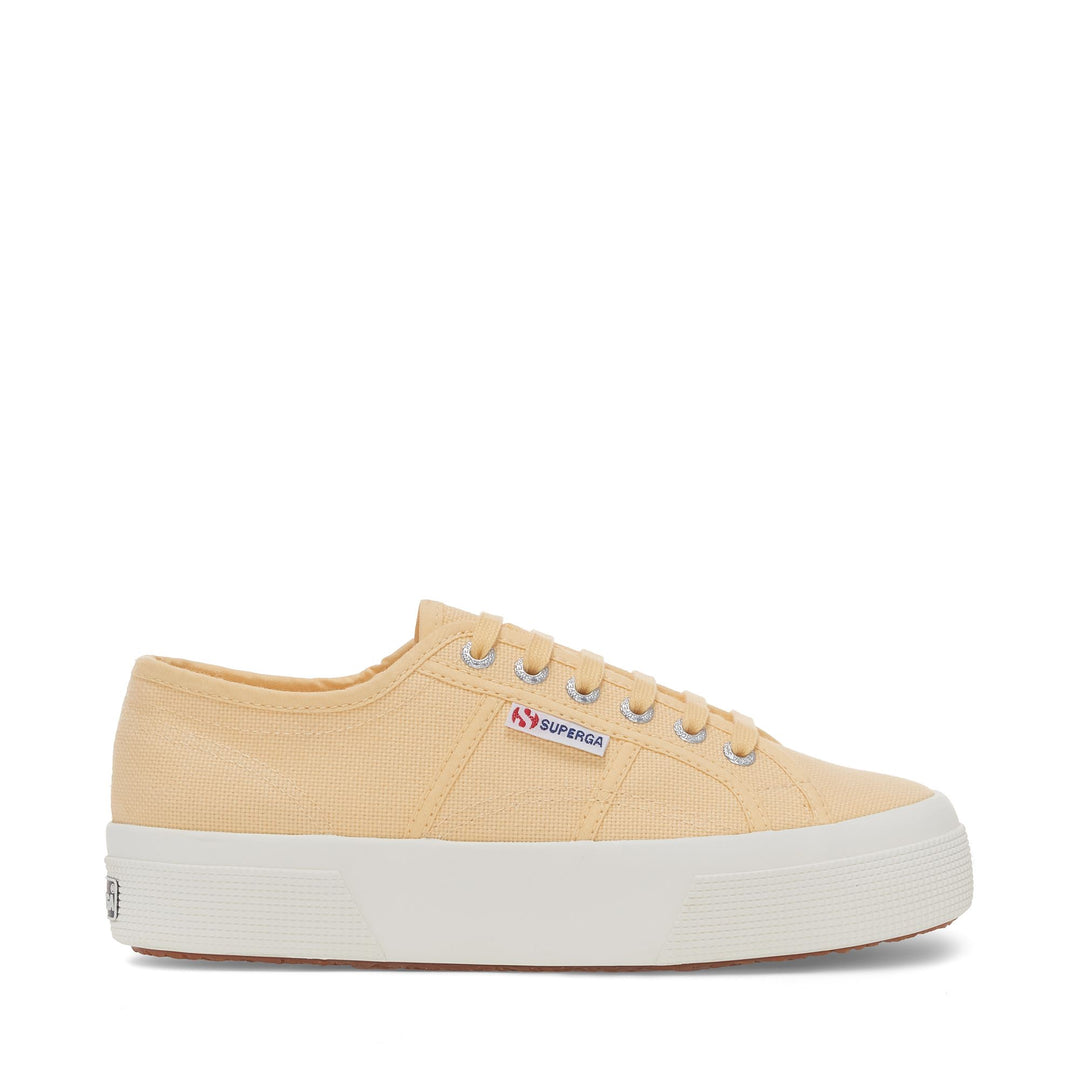 Gelbe Unisex-Plateau-Sneaker mit Obermaterial aus Baumwolle 01