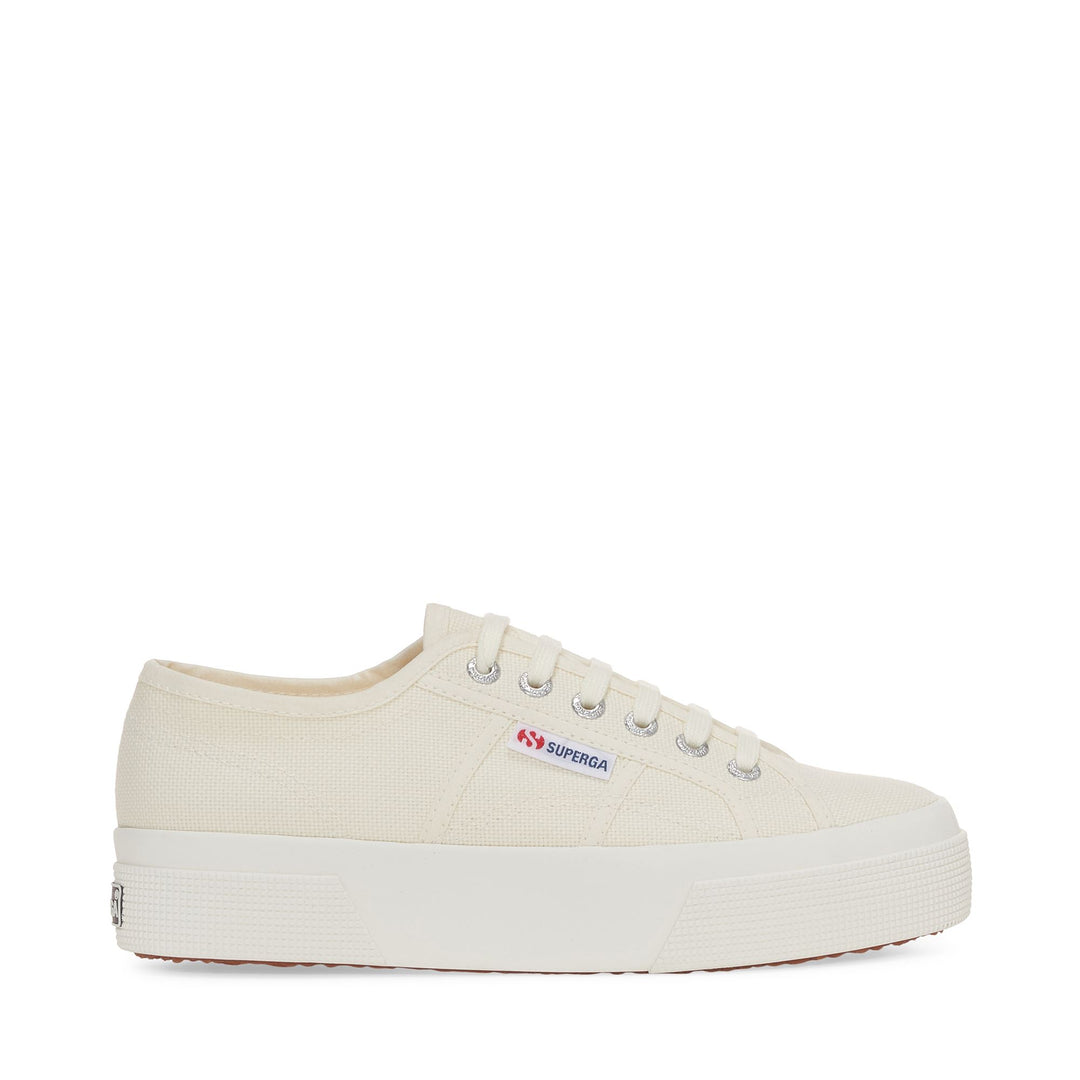 Sneakers unisex beige con plateau e tomaia in cotone 01