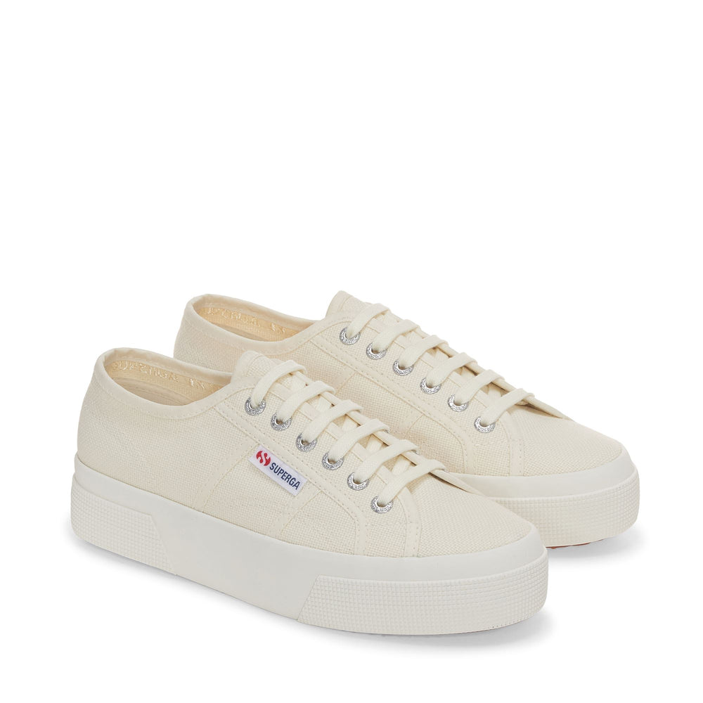 Sneakers unisex beige con plateau e tomaia in cotone 02