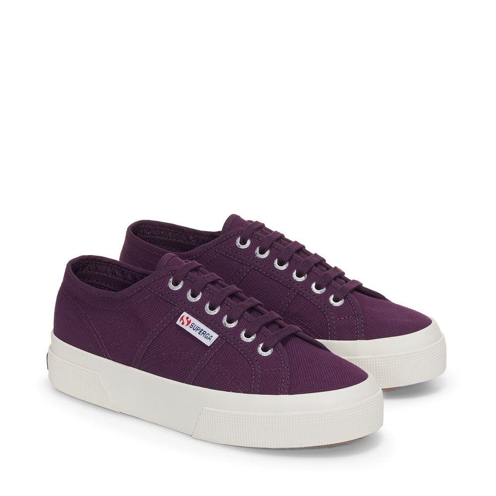 Violette Plateau-Sneakers mit Obermaterial aus Baumwolle 02