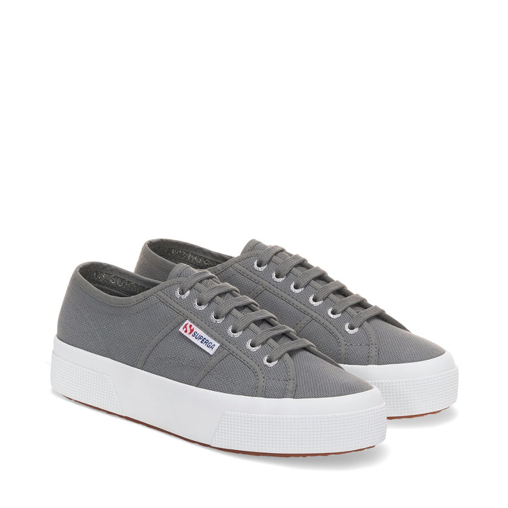 Sneakers unisex con plateau grigie e tomaia in cotone 2