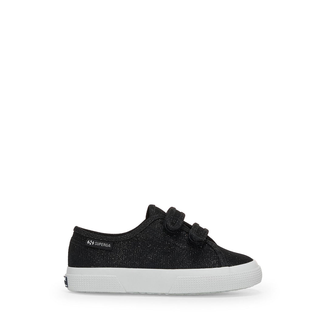Niedrig geschnittene schwarze Mädchen-Sneaker mit Obermaterial aus Jersey-Lamé 01