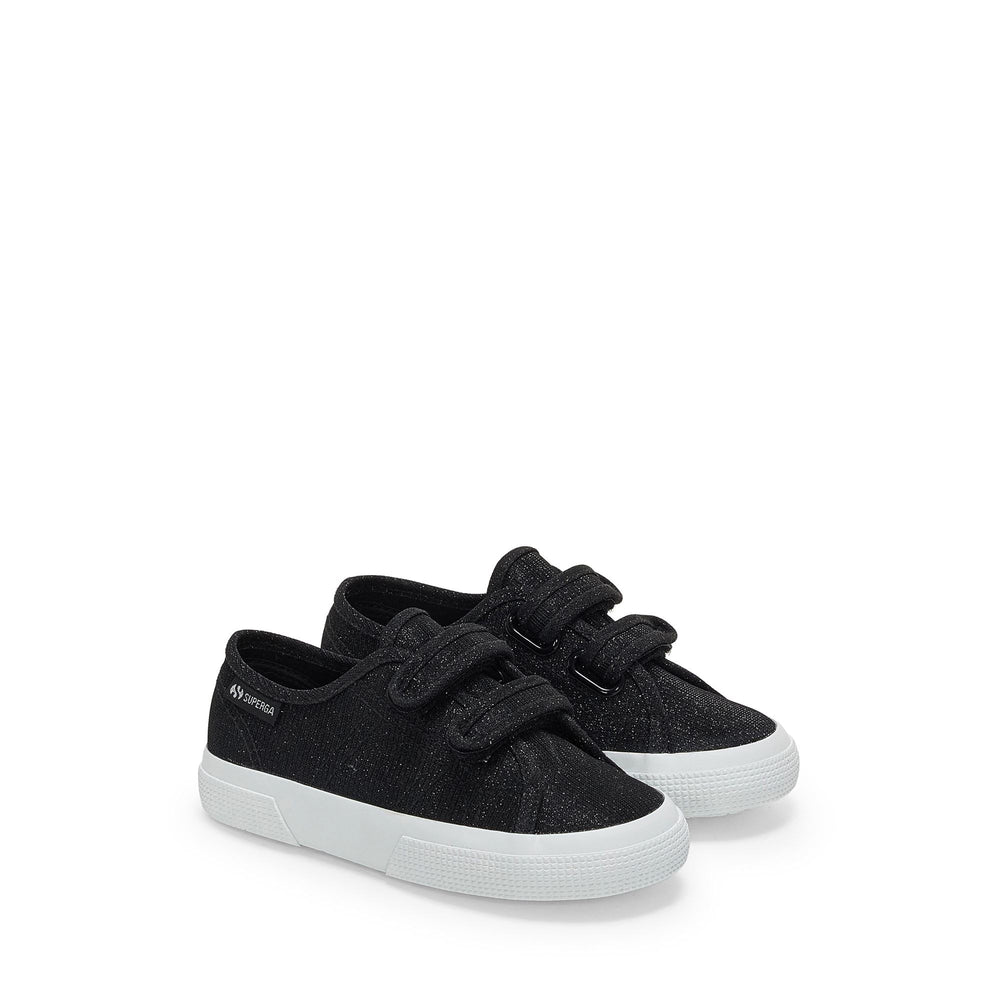 Niedrig geschnittene schwarze Mädchen-Sneaker mit Obermaterial aus Jersey-Lamé 02