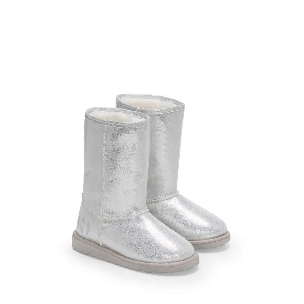 Silberne Mädchenstiefel mit Obermaterial aus Lamé-Mikrofaser 02