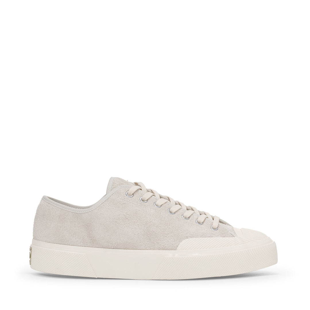 Weiße Unisex-Sneaker mit niedrigem Schnitt und Obermaterial aus Wildleder 01