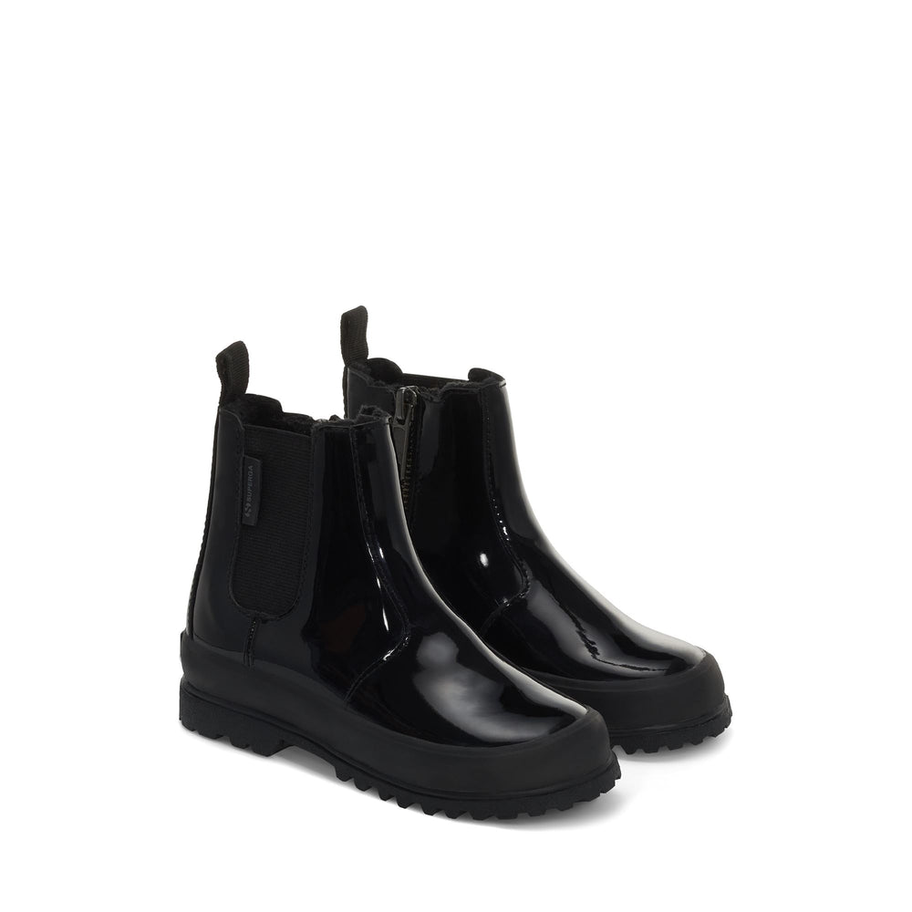 Mädchenstiefeletten Total Black mit glänzendem Obermaterial aus Synthetik 02